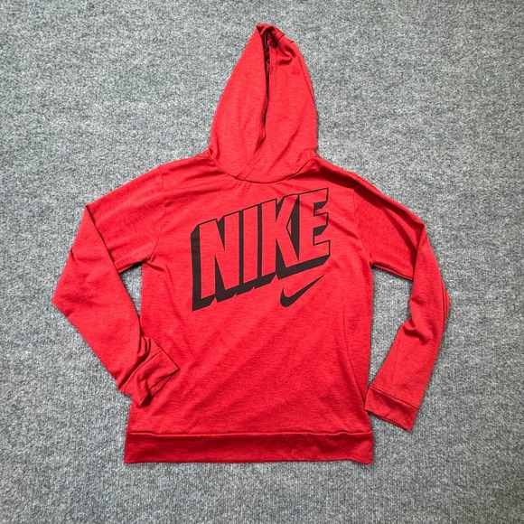 Nike Other - Nike Dri Fit Hoodie Kids L Red Center Logo Graphic Long Sleeve Athletic Pullover